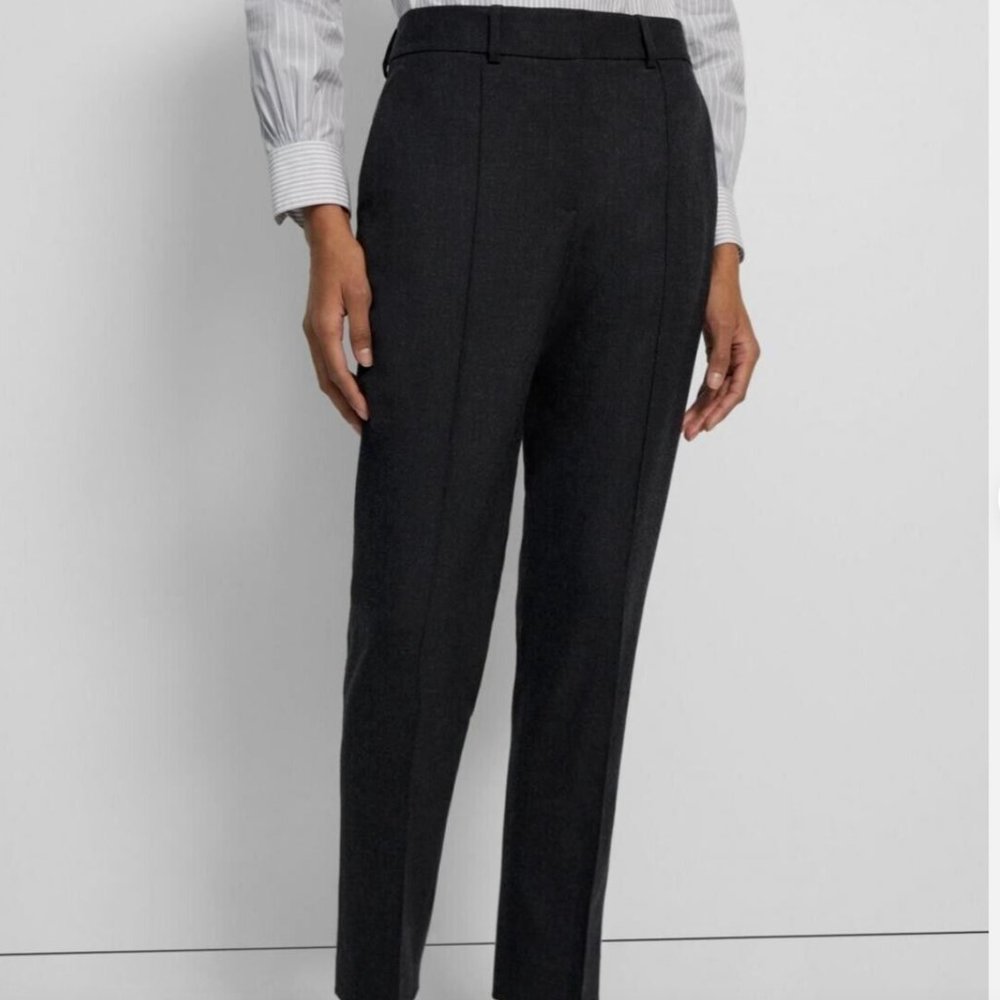 Theory Project Ankle Pant Charcoal Mélange Wool Flat Front Slim Belted (size 8)